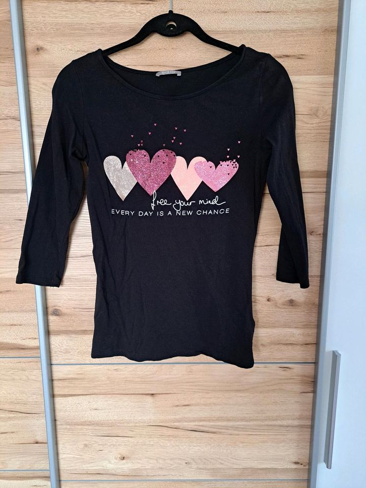 Shirt 3/4 Ärmel schwarz Herzen Glitzer Damen Orsay M in Oberbergkirchen