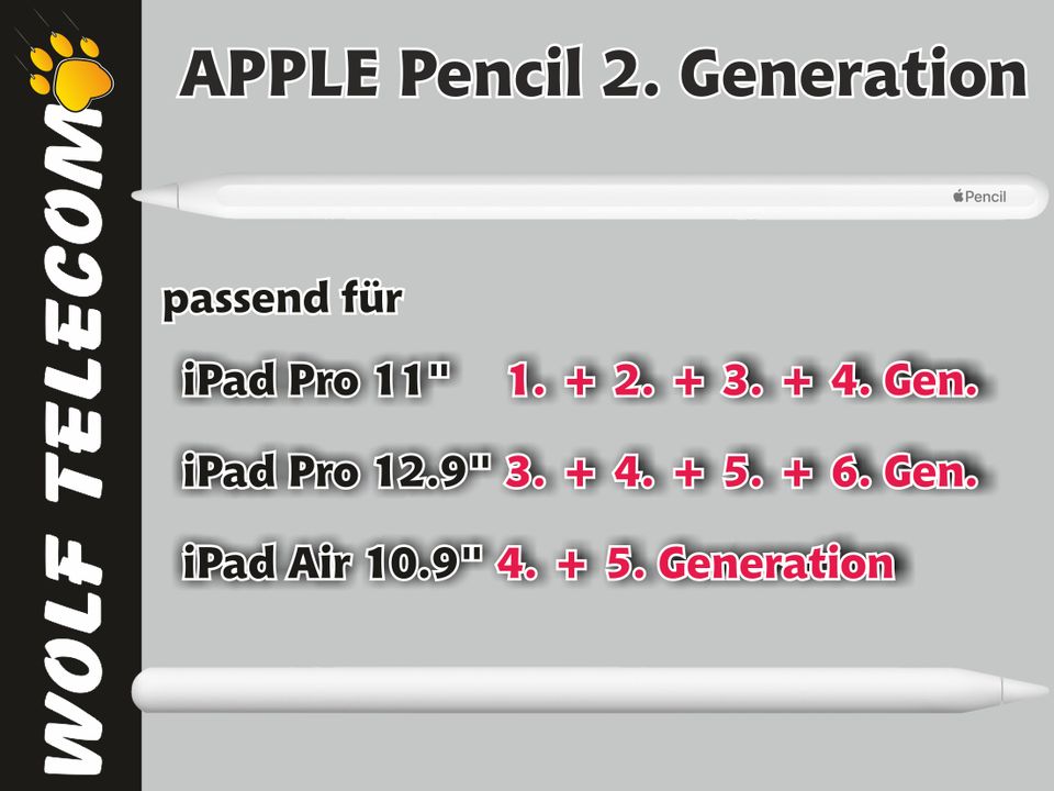APPLE Pencil (2.Gen.) MU8F2ZM/A f. iPad PRO 11 + 12.9" NEU + RG! in Mayen
