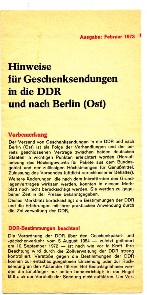 DDR 1973 Hinweise für Geschenksendungen in Seelze