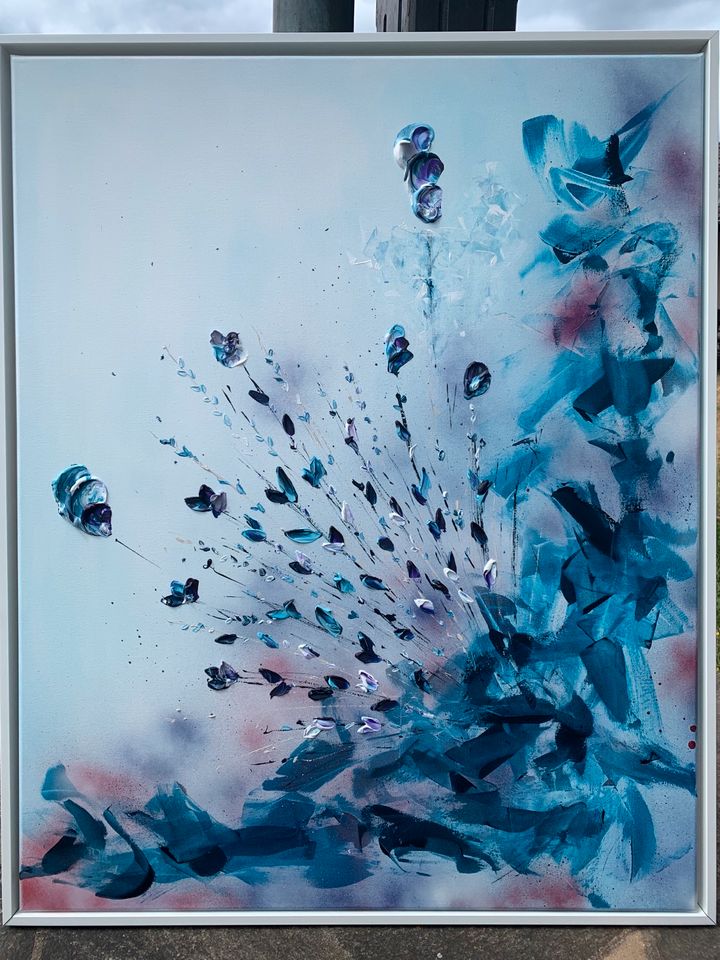 TK-Kunst groß abstrakt Acryl-Bild Gemälde Struktur 3D Blumen Art in Oberthal