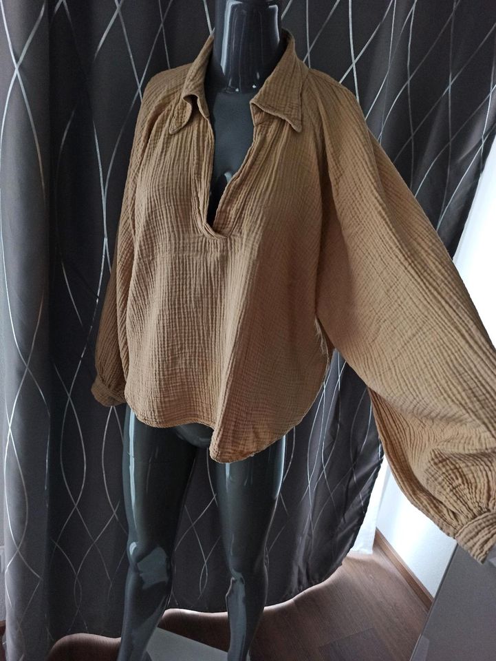 Sassyclassy musselin Shirt Bluse onesize Einheitsgröße beige in Monheim