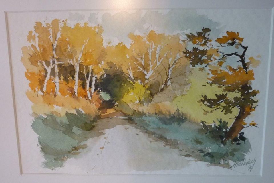 Aquarellbild Weg im Herbst  Landschaftsmaler Horst Preibisch 1994 in Waldkraiburg