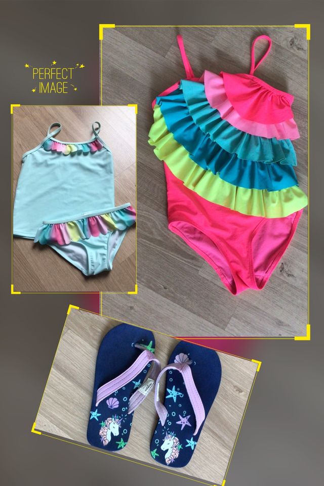 Carter’s Bikini, H&M Badeanzug Gr. 116 & Oshkosh Flipflops Gr. 29 in Grenzach-Wyhlen