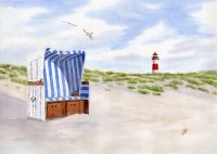 Aquarell DIN A4 Bild Insel Sylt List Leuchtturm Strandkorb Niedersachsen - Delmenhorst Vorschau