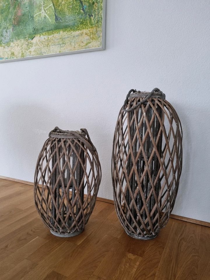 Vintage Windlicht Objekt Boden Vase Retro Geflecht Kerze Deko Set in Neu Ulm