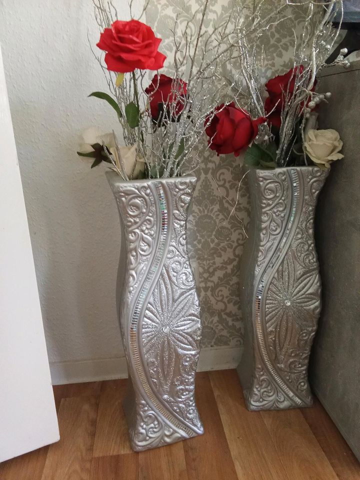 2x Blumen Vasen Dekor Wohnzimmer steh Vasen silber Glitzer Orient in Berlin