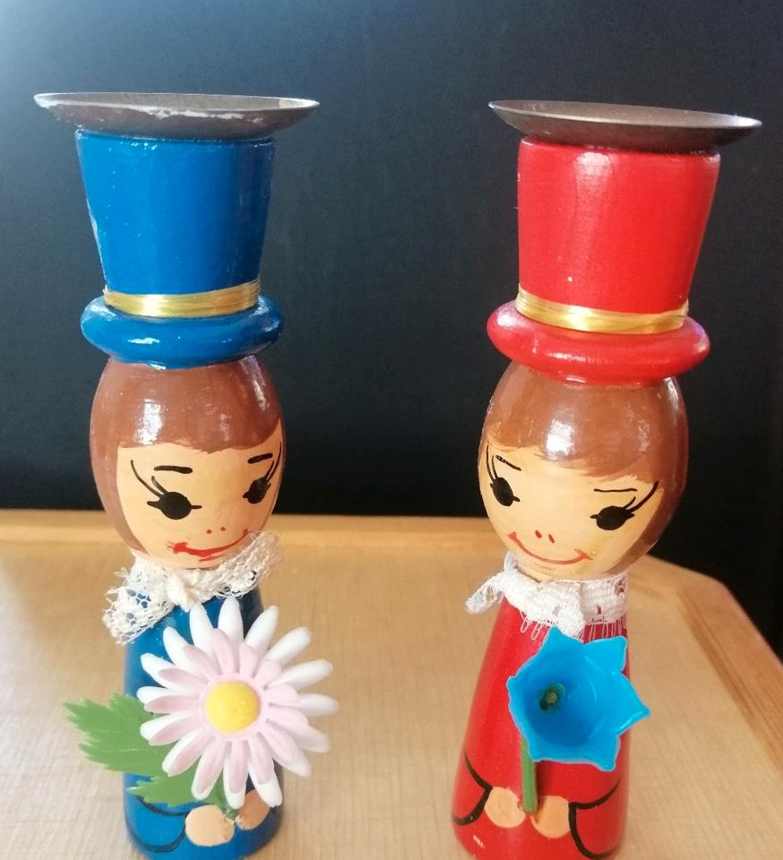 Vintage Kerzenhalter aus Holz  Figuren in Aue