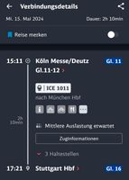 Zugfahrt 1.Klasse ICE von Köln Messe/Deutz nach Stuttgart Hbf Innenstadt - Köln Deutz Vorschau