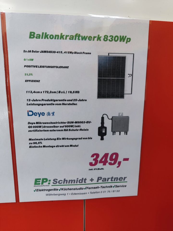 Balkonkraftwerk 830 Wp in Edemissen
