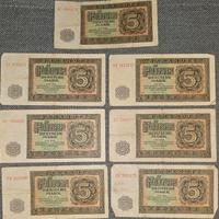 DDR Geld von 1948, 5 Deutsche Mark, sieben Scheine Brandenburg - Brieselang Vorschau