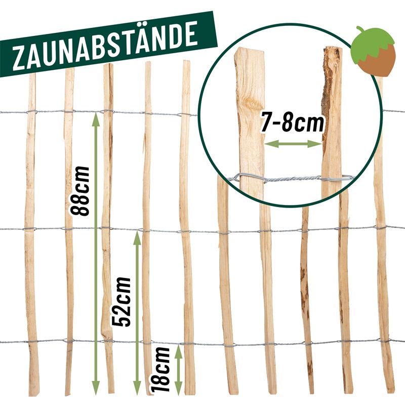 5m Staketenzaun, Rollzaun, Gartenzaun aus Haselnuss, 100cm, Lattenabstand 7-8cm in Viöl