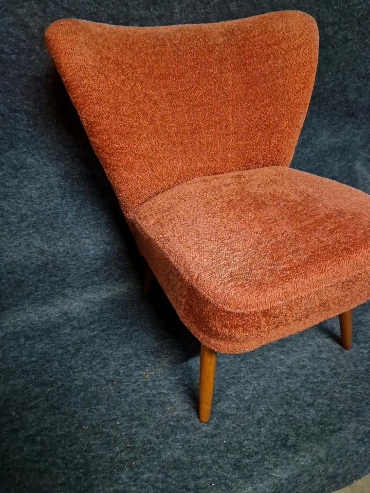 AE 50er Mid Century Cocktailsessel Chair Stuhl rot Polster Lounge in Groß-Umstadt