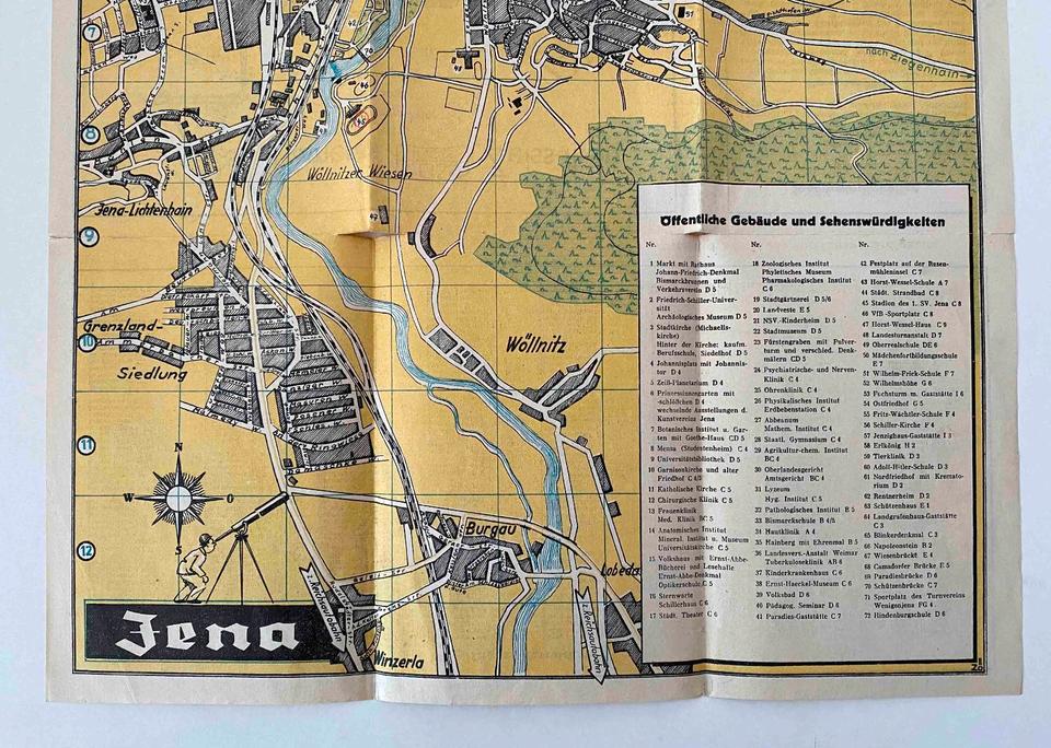 STADTPLAN Handplan JENA Werbung NS-Zeit 1939 aus Einwohnerbuch in Erfurt