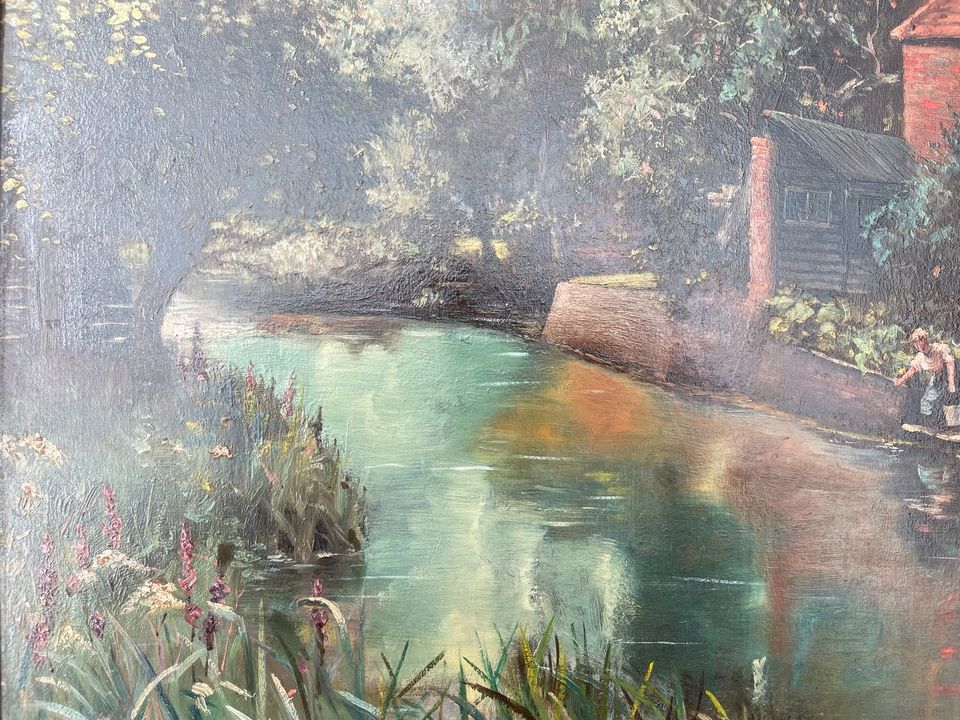 Ölgemälde Yeend King (1855-1924) Fluss Landschaft antik alt groß in Mainburg