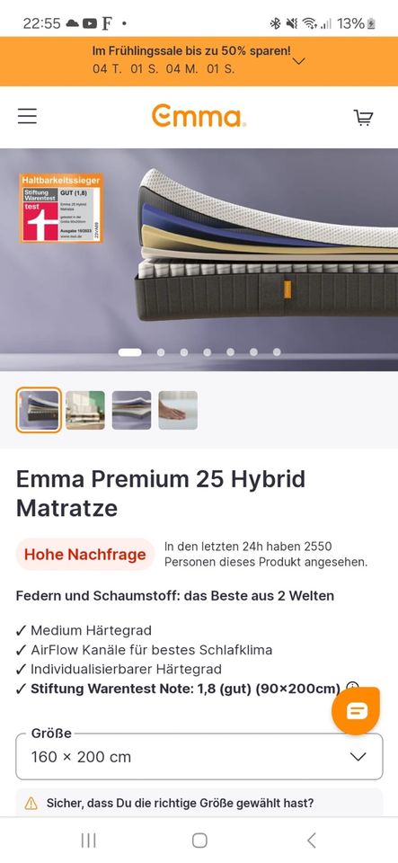 Emma Premium 25 Hybrid Matratze neuwertig in Hamburg