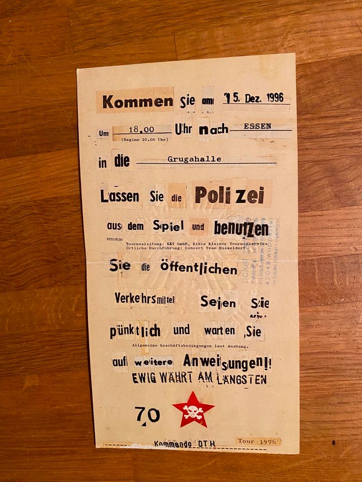 Die Toten Hosen Eintrittskarte 15.12.1996 Sammler Konzert Vintage in Dormagen