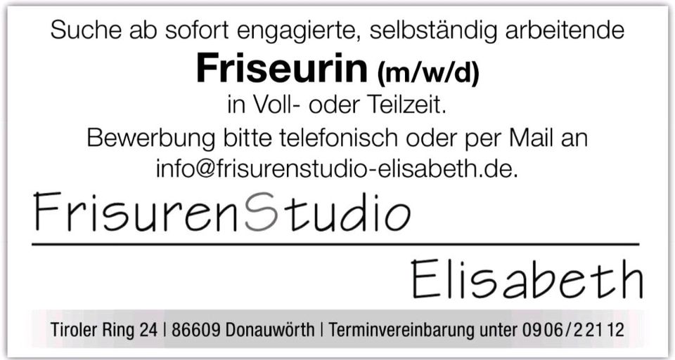 !! Friseur m/ w/ d !! in Donauwörth