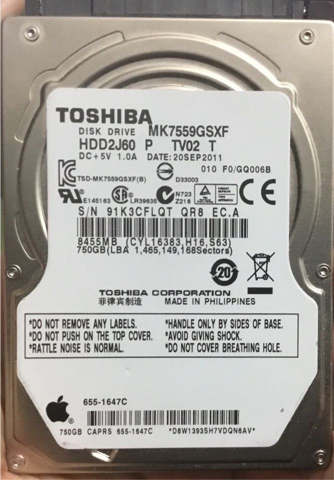 Toshiba 2,5“ Festplatte 750GB in Langenselbold