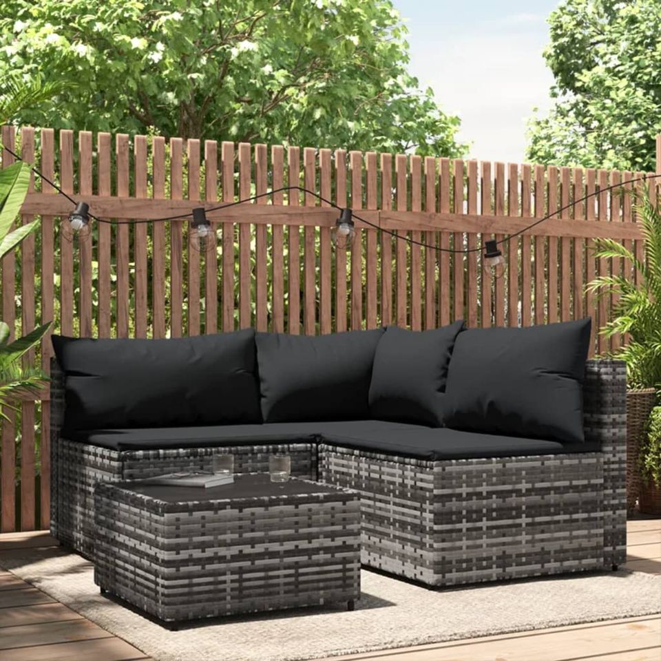 4-tlg. Garten-Lounge-Set mit Kissen Poly Rattan in versch. Farben in Helsa