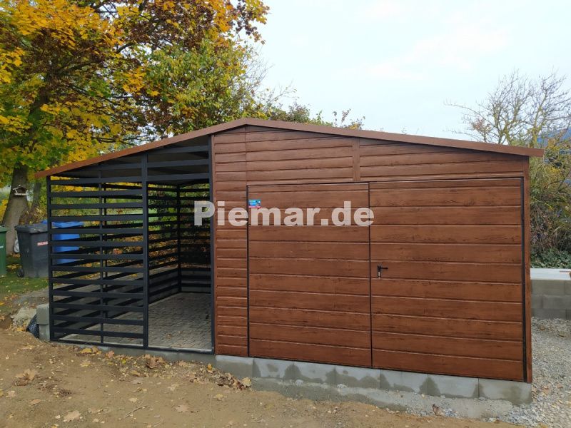 Blechgarage mit Carport 5,5x4m Holzoptik 70x10mm Profil Schuppe in Schwäbisch Hall