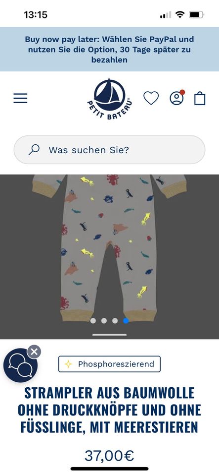 Petit Bateau Strampler Pyjama Body Meerestiere Meer Tiere 67 gelb in Freiburg im Breisgau