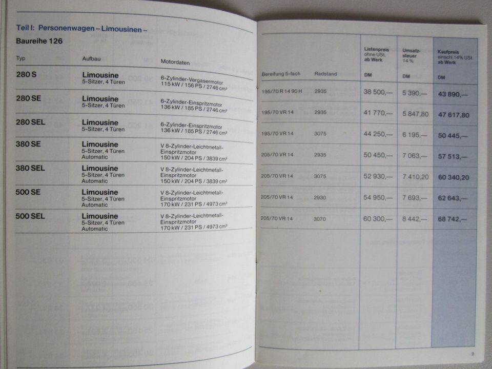 Mercedes Preisliste 1983 Nr.40 Personenwagen 201, 123, 126, 107 in Flensburg