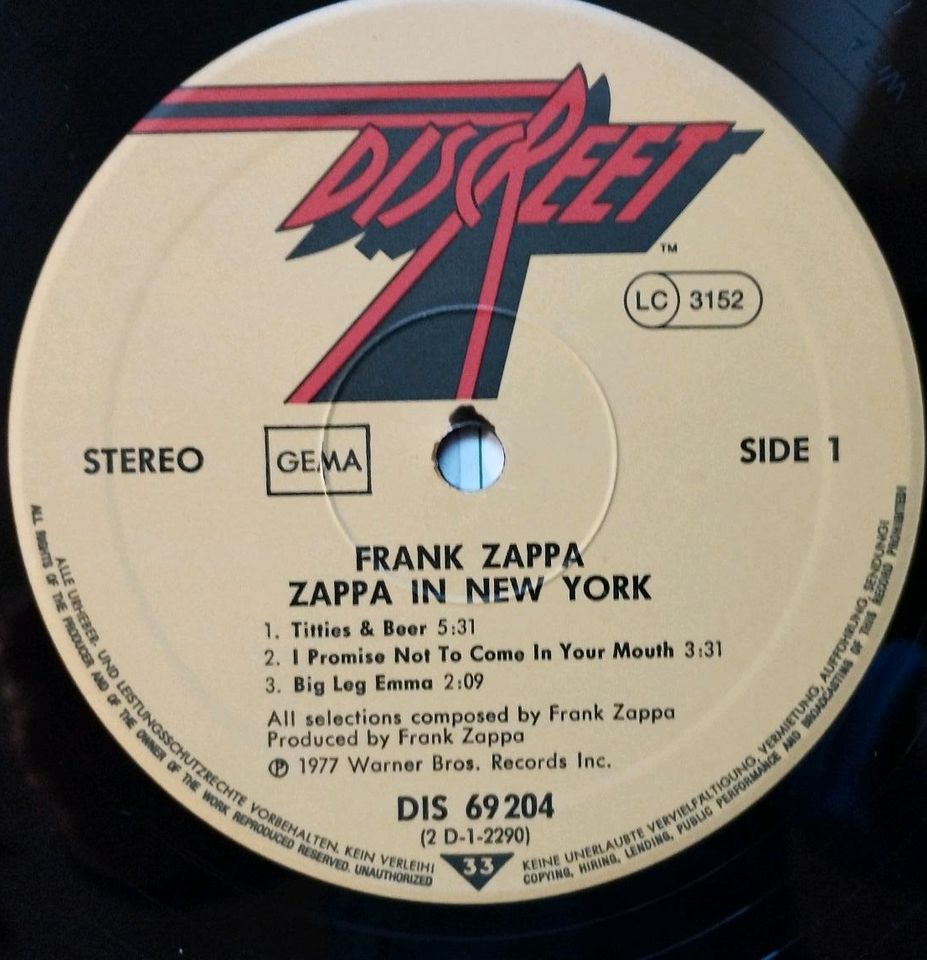 Frank Zappa in New York DLP Live Dez. 1976 Vinyl 1A Zustand in Dortmund