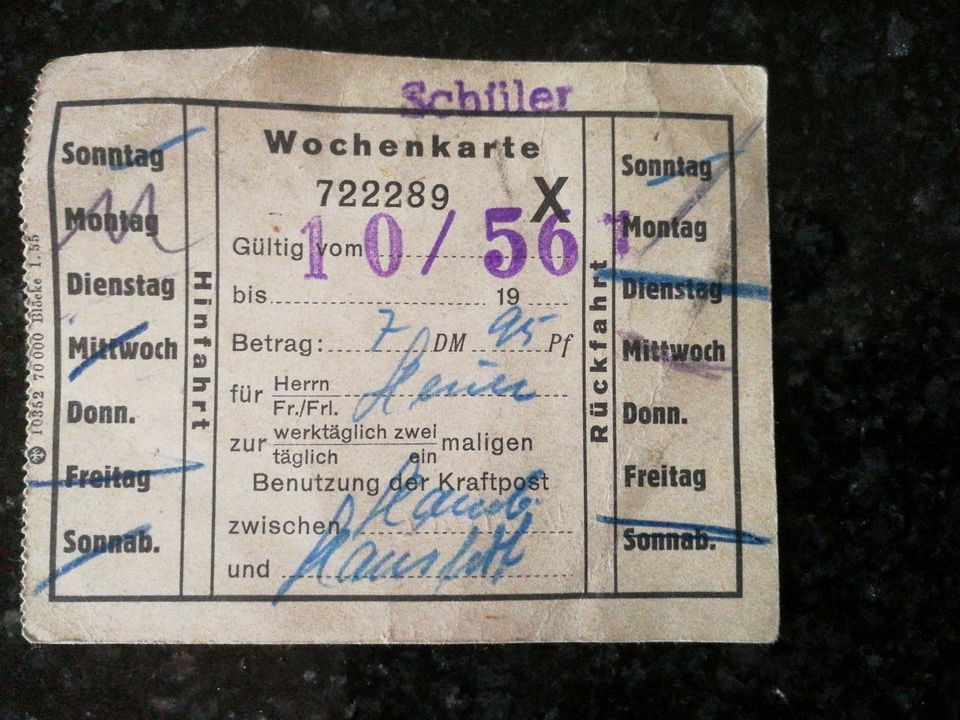 Monatskarte / Wochenkarte 1956 Hamburg-Hanstedt in Hanstedt