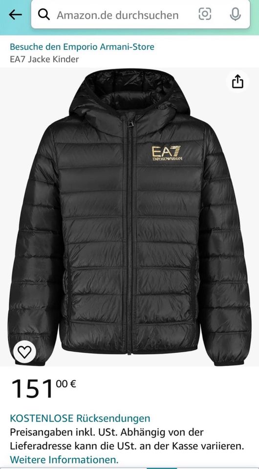 EA7 Emporio Armani Daunenjacke original (inkl Zubehör)Neu in Augsburg