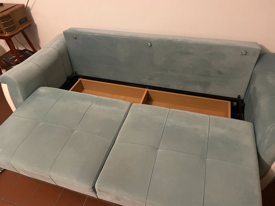 3er Schlafsofa Sofa Couch Stauraum Blau Türkis in Bad Oldesloe