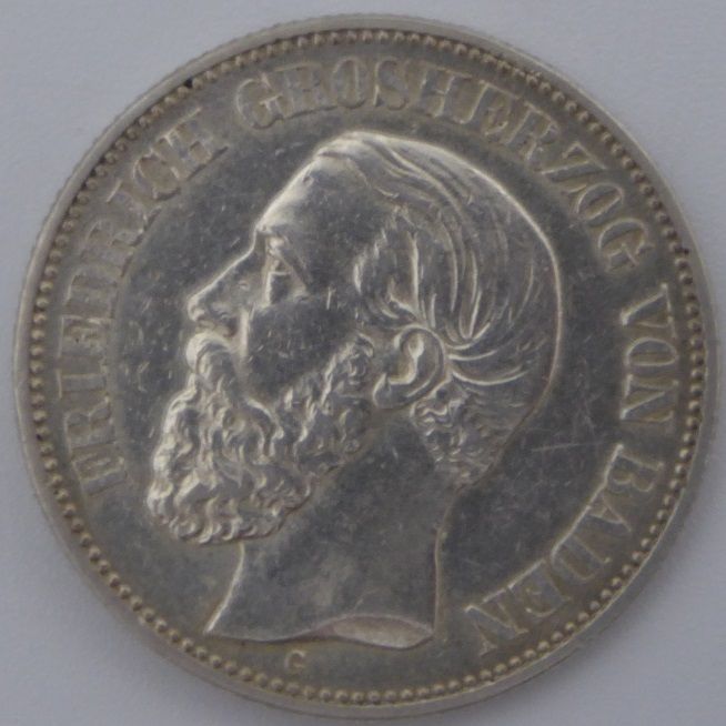 2 Mark Silbermünze J. 28, Friedrich I von Baden, 1901 G, vz in Tübingen