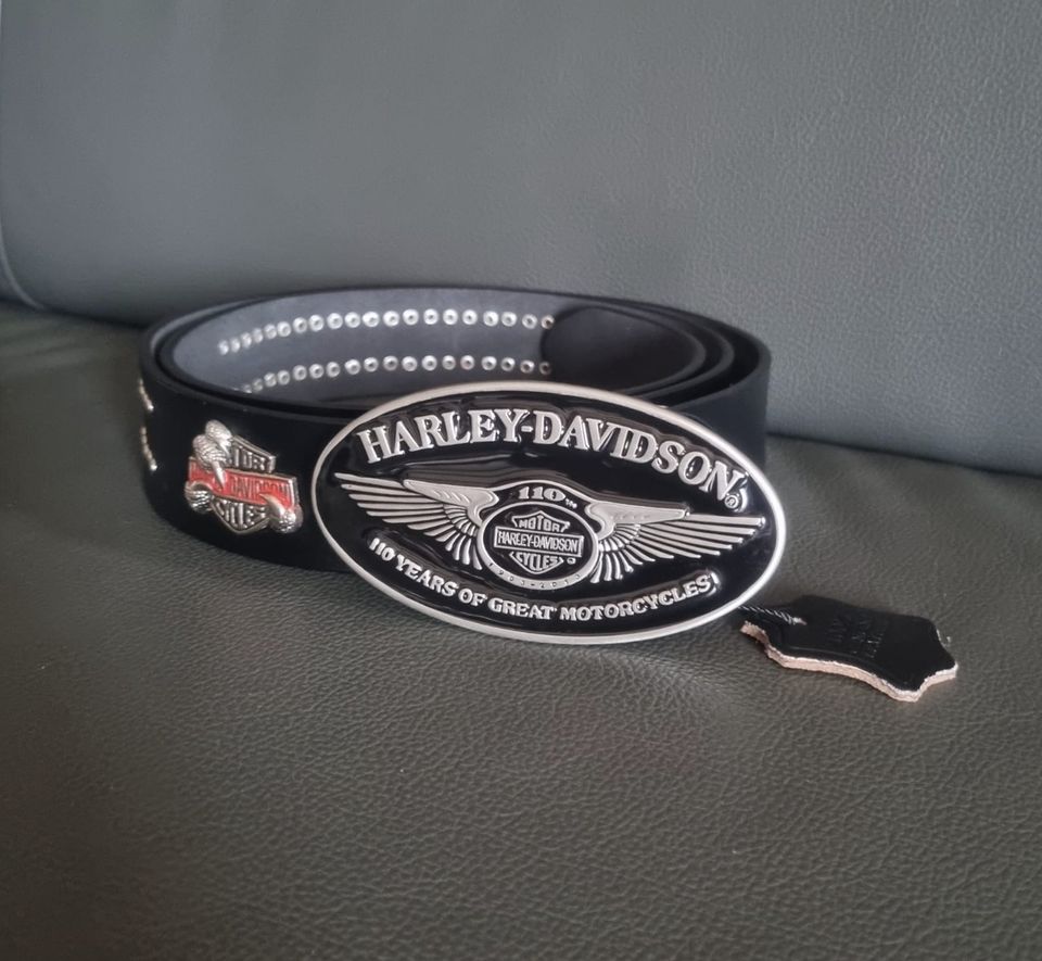 Harley Davidson Gürtelschnalle mit echt Leder Gürtel für HD Biker in Penkun