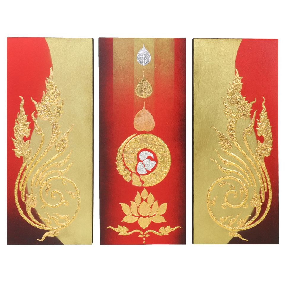 Bild 3er Set Leinwand Kunst Asien Thailand 70 cm Rot Gold Nr.1 in Bochum