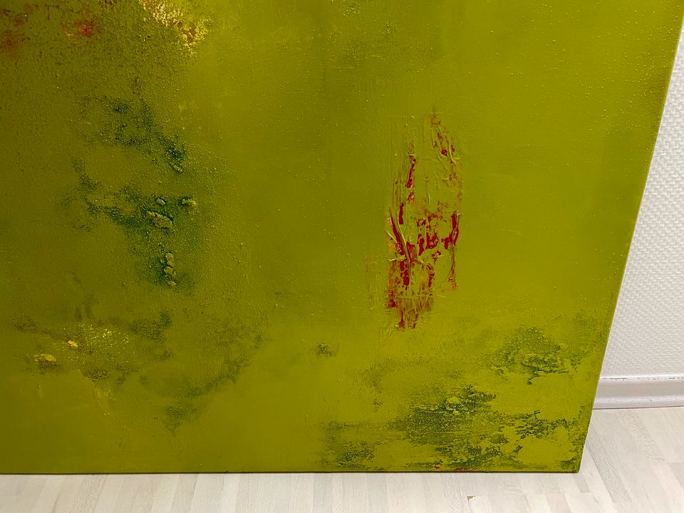 Acrylbild, handgemacht, Material Mix, grün-pink, 1mx1m in Adenau