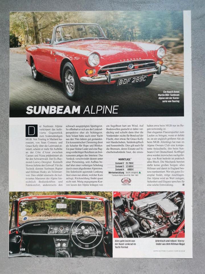Sunbeam Reklame Berichte Alpine 1,5 1,7 Tiger V8 in Hanau