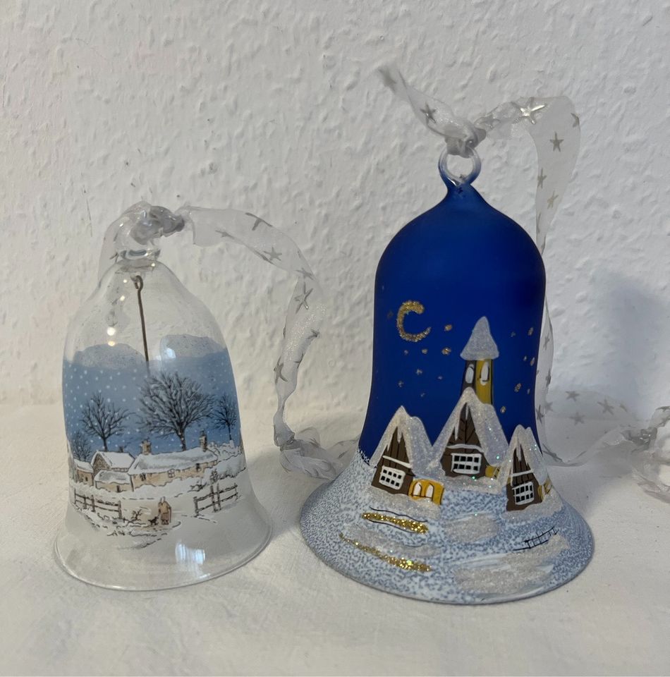 2 Glocken im Winterdesign - Glas Deko Weihnachten Winter Schnee in Alsdorf