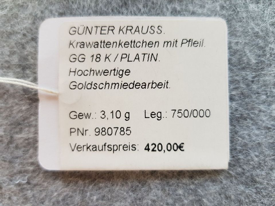 Krawattenkettchen mit Pfeil, Günter Krauss, 18K GG (3,1g) in Stuttgart