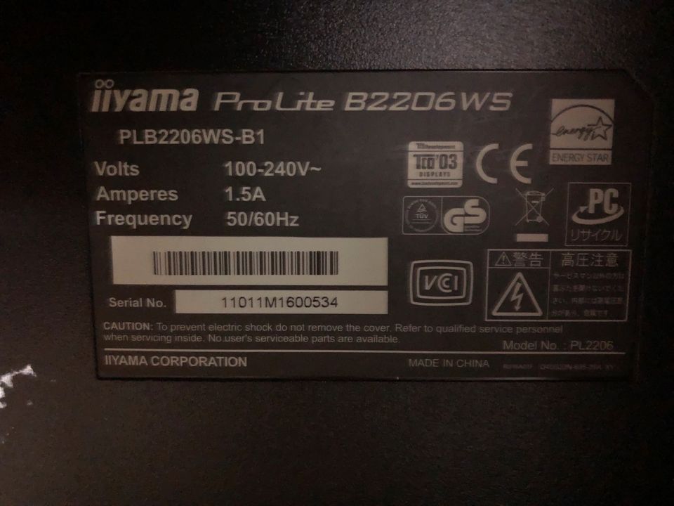 iiyama Monitor 22 Zoll / Flachbildschirm / Laptop / Computer in Gettorf