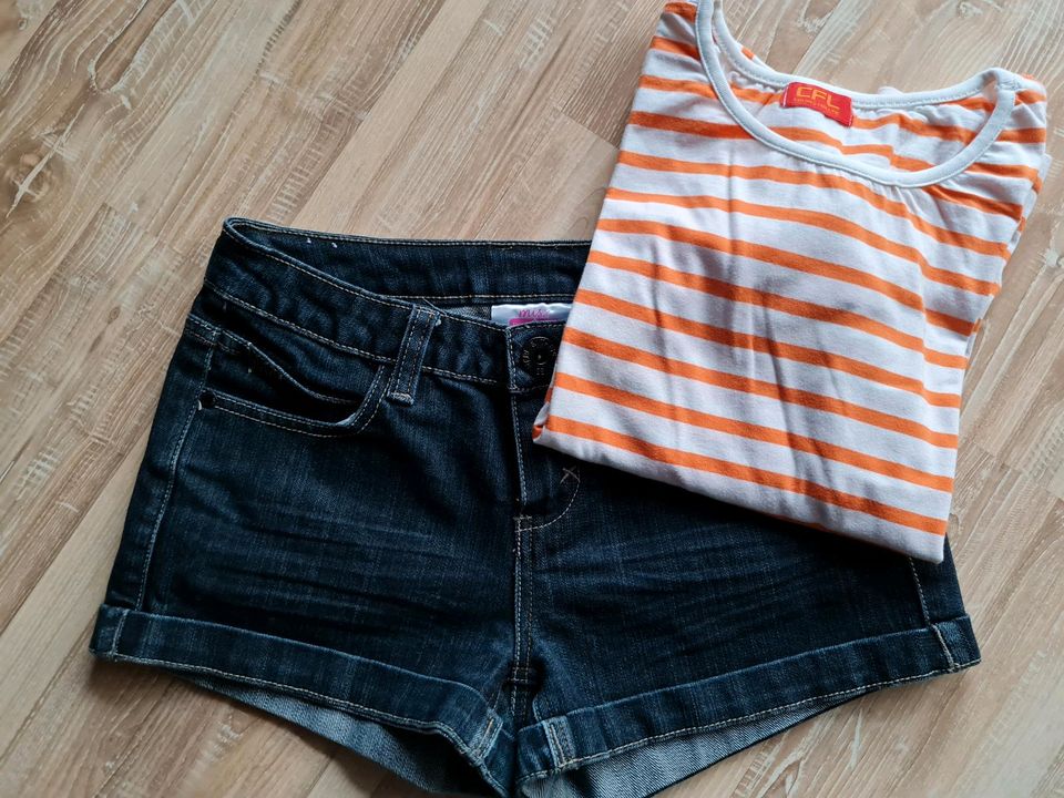 Mädchen Shorts kurze Hose +T-Shirt Shirt 152/158 in Michelau i. OFr.