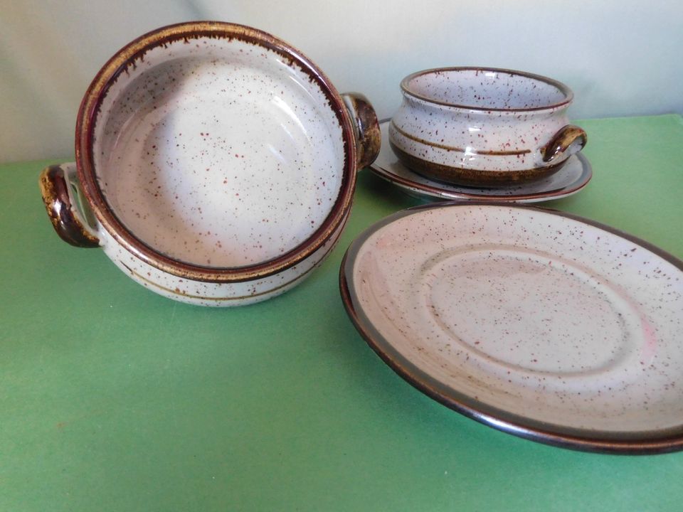 3x Suppentassen mit Untertasse Steingut Keramik in Klein Rönnau