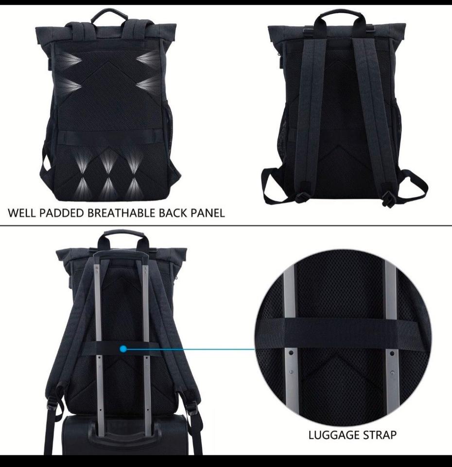 KROSER 15,6 Zoll Laptop Rucksack Rolltop Wasserabweisen grau in Weitnau