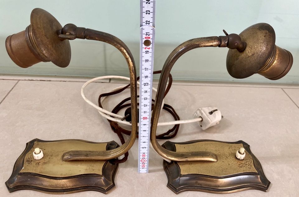 2 Antike Tischlampen Gestelle Messing ohne Lampenschirm DRGM 1920 in St. Leon-Rot