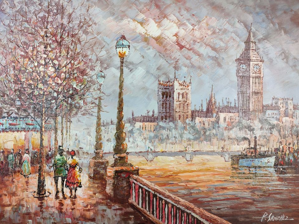 Spätsommer Themse Big Ben London England Handgemalt Öl Gemälde in Darmstadt
