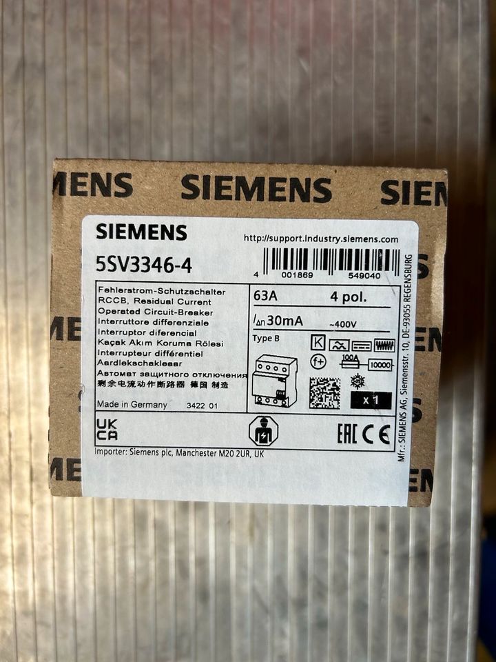 Siemens Fi 5SV3346-4 63A 30mA Typ B RCD Baustromverteiler in Irschenberg