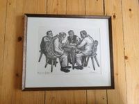 Original Holzschnitt:  Männer in Trinkstube, Richard Rother Bayern - Kitzingen Vorschau