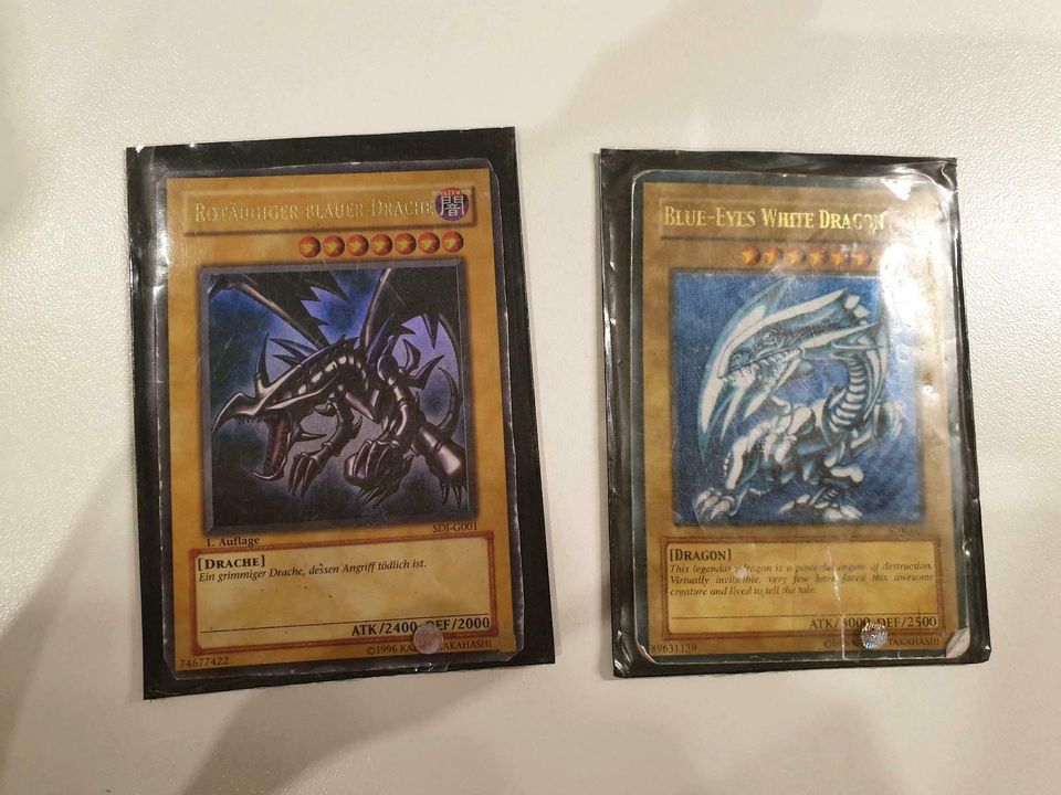 2 seltene yu- gi- oh Karten Sammler rotäugiger blauer Drache blue in Röllbach