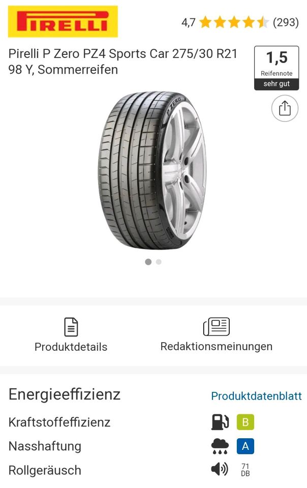 21zoll BMW 7er Sommerreifen Pirelli 275/30 R21 98W NEU in München