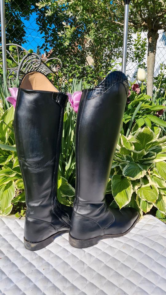 Lederreitstiefel schwarz mit Kroko Applikation in Passau