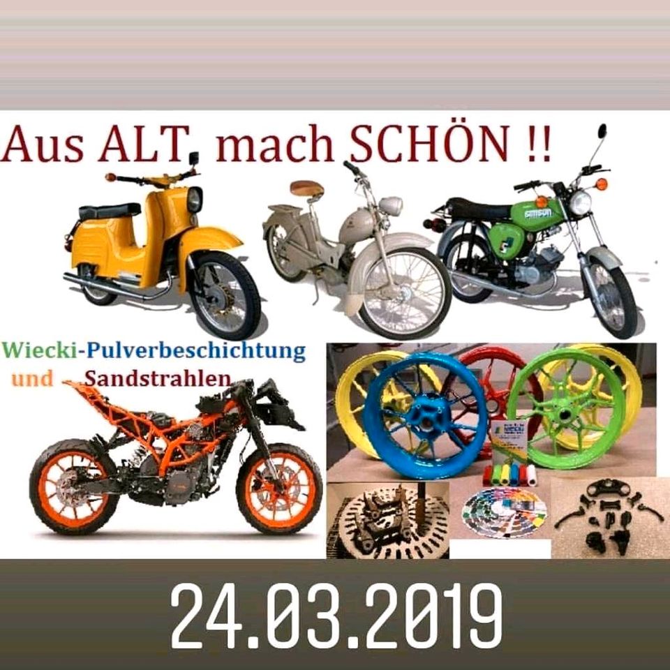 Oldtimer Motorrad Moped PKW Felge Verchromen Vergolden mit Pulver in Buchen (Odenwald)