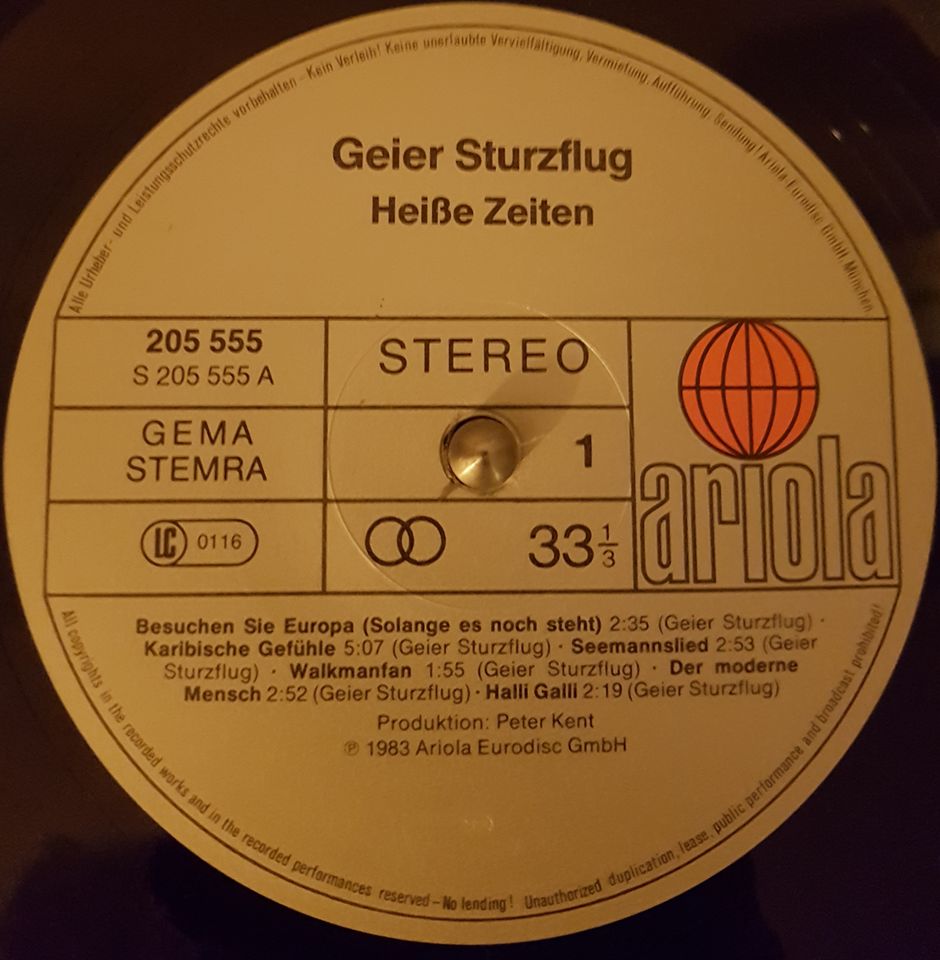 Geier Sturzflug: Heiße Zeiten... VINYL LP in Hamburg